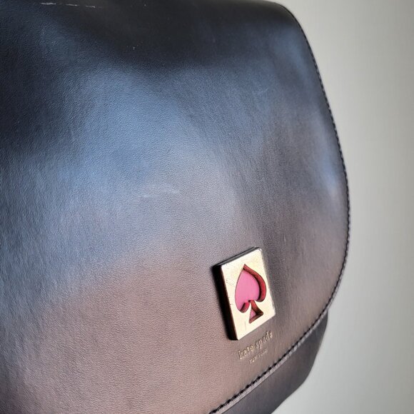 Kate Spade Black Leather Crossbody • Pink Strap - Picture 2 of 10